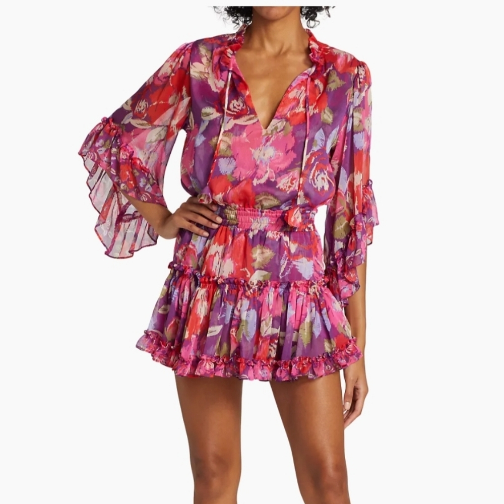 Misa Los Angeles Ximena Ruffled Floral Mini Dress XS Coming Up Roses